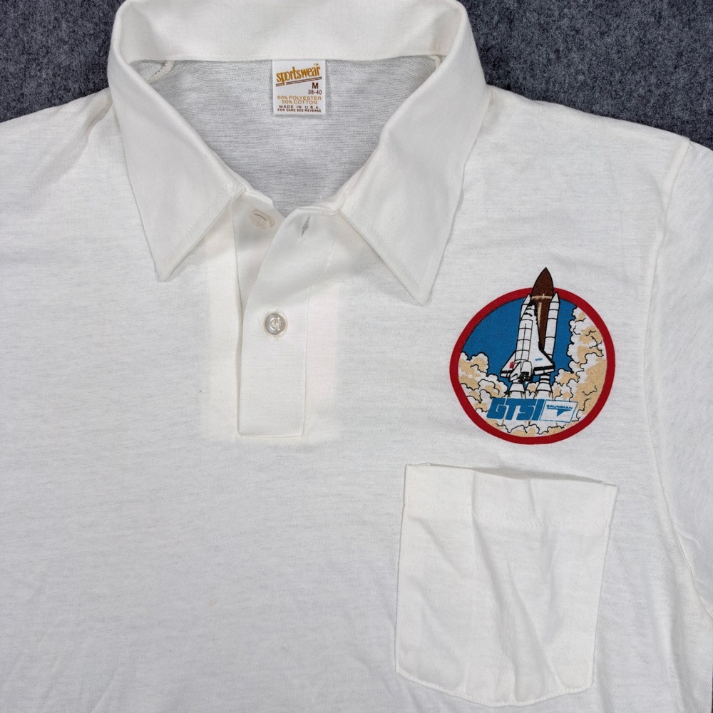 Vintage Sportswear GTSI Grumman Space Shuttle Polo Shirt Mens Medium White USA